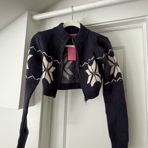 navy and Cream Women's Sweater